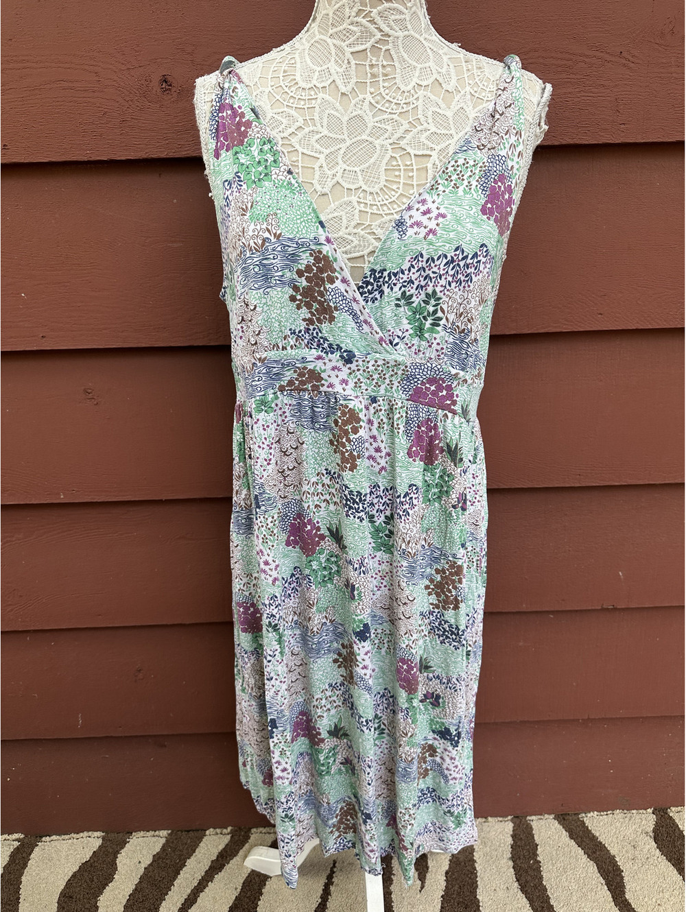 Allen Allen Floral Sleeveless Midi Dress Boho Fairycore Y2K Green Purple
